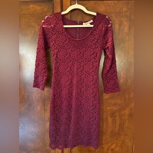Forever 21 Deep Red Lace Long Sleeve Dress